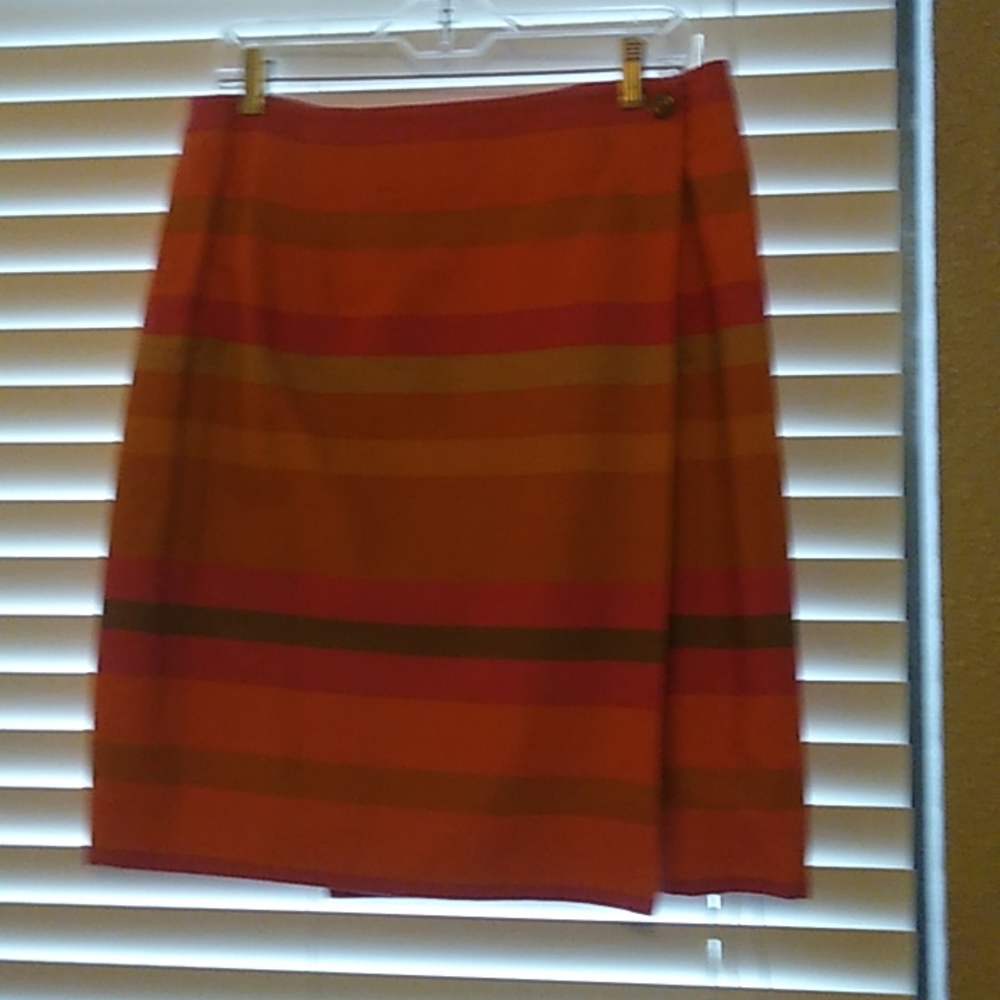 Wrap skirt with pink and orange stripes. Made by Cambridge Dry Goods. New.